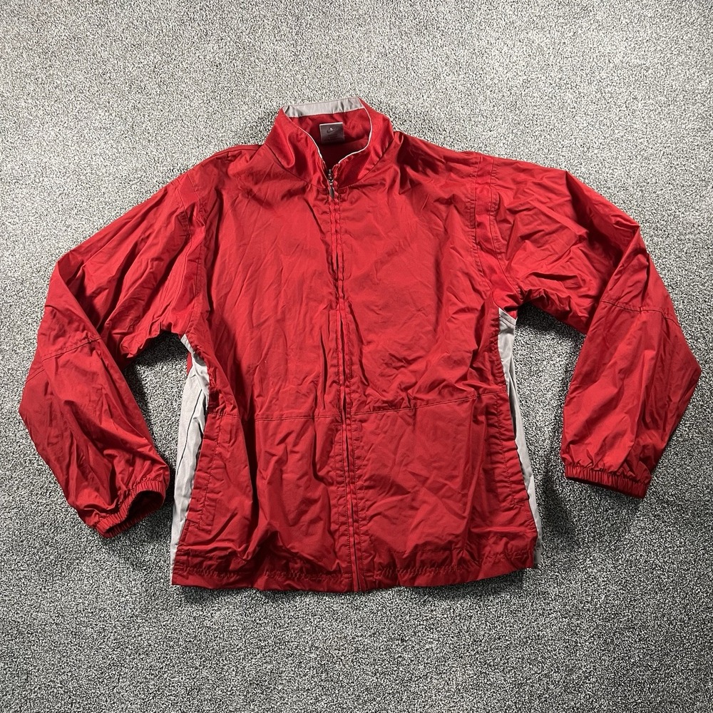 Nike Youth Windbreaker Jacket Red Gray Full Zip Kids Large 12-14 Lightweight